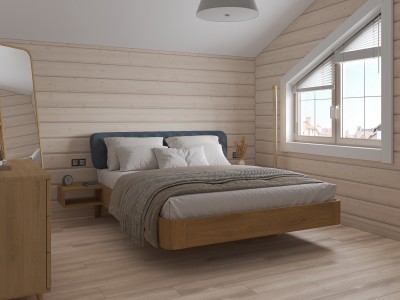 Кровать из массива дуба ButterFly с подсветкой  и  интегрированными тумбами 