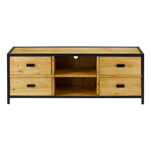 Тумба под ТВ 4 ящика, 2 ниши из массива сосны Лофт Сити 4T+2N